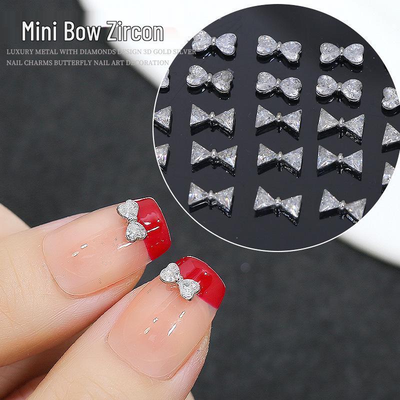 

Silver Zircon Mini Bow Nail Art Heart Rhinestones - Chic Luxury Decoration