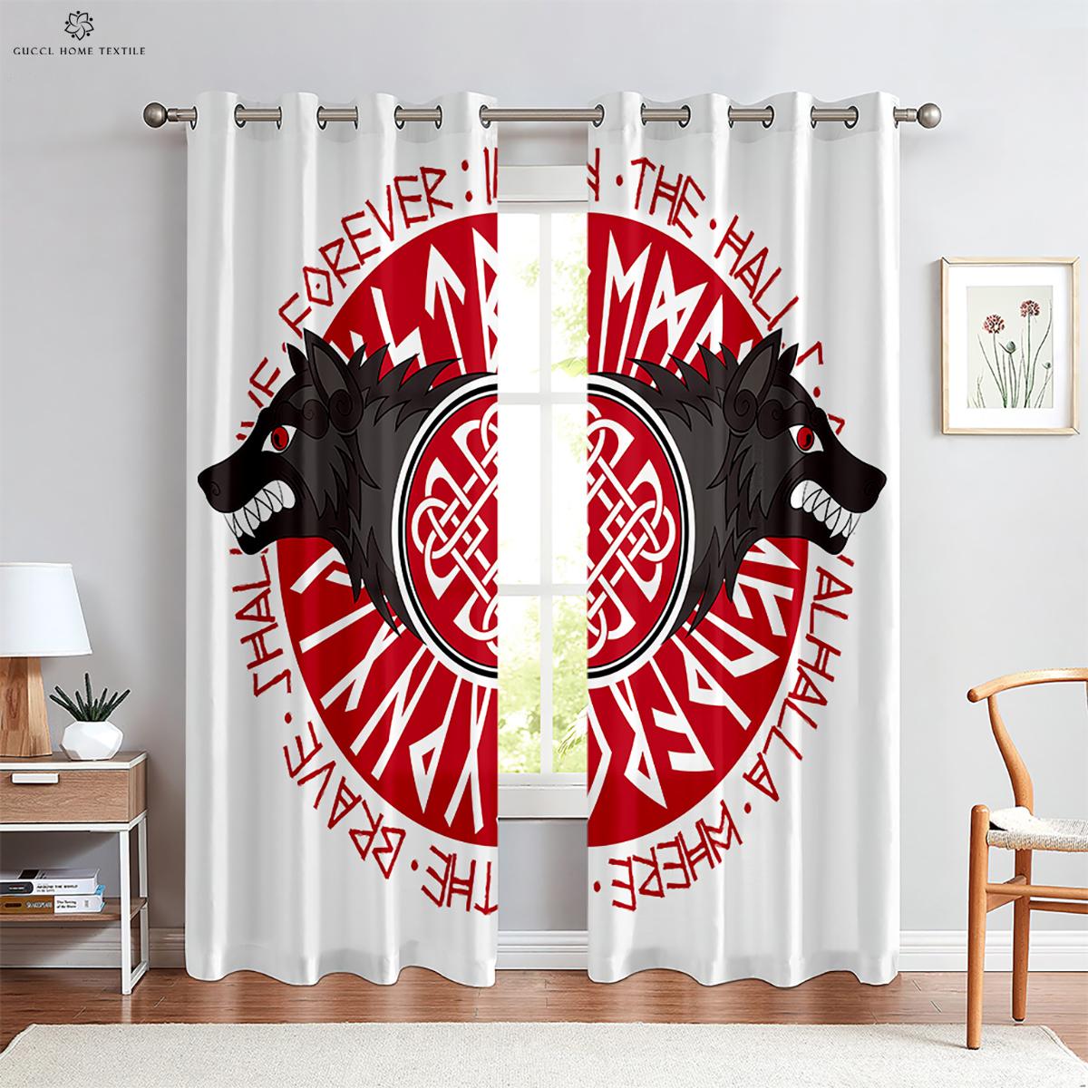 

Винтажные шторы с тотемным щитом викингов, оконные шторы, спальня, гостиная, балкон, декоративный карман для карниза, на заказ W50xH130(CM)x2PCS&Grommet Top