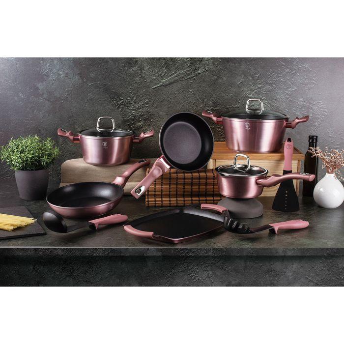 Batterie De Cuisine À Induction 12 Pièces Aluminium Antiadhésif Sans PFOA Berlinger Haus I-Rose Rose 98151