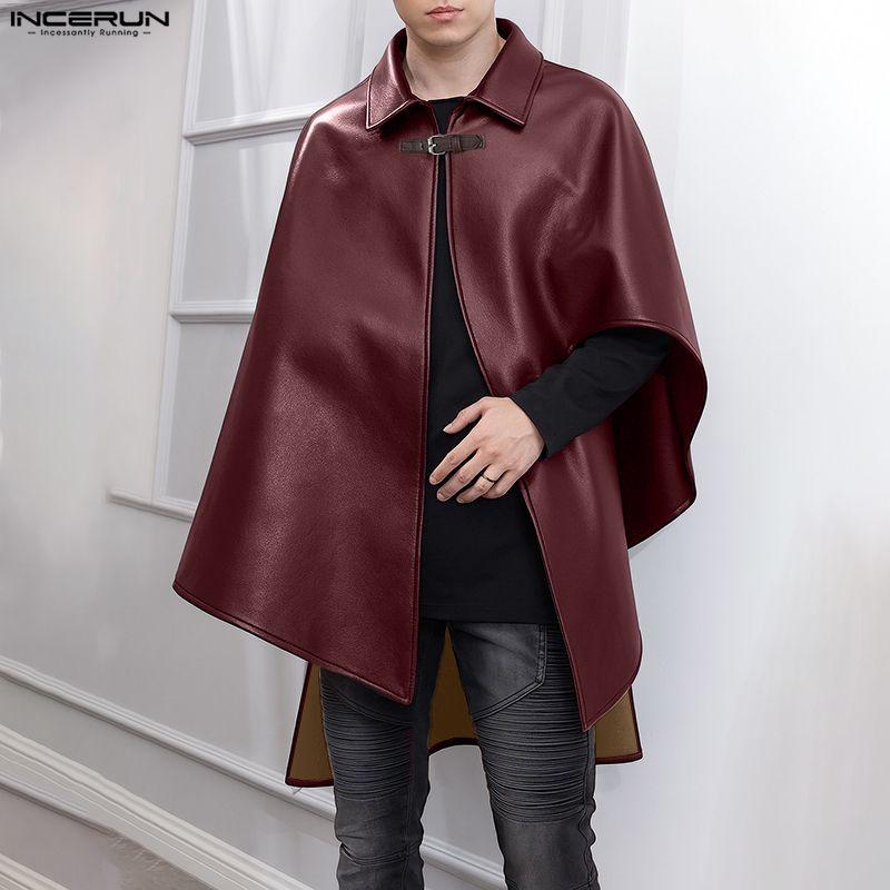 INCERUN Men Autumn Winter PU Leather Cloaks Casual Loose Warm Cape Coats