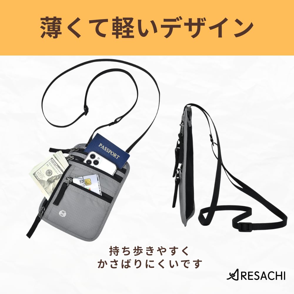 ARESACHI Passport Shoulder Security Black Case, Slim, Lightweight, Strap, Pouch, Multifunctional, Compact, (Black)