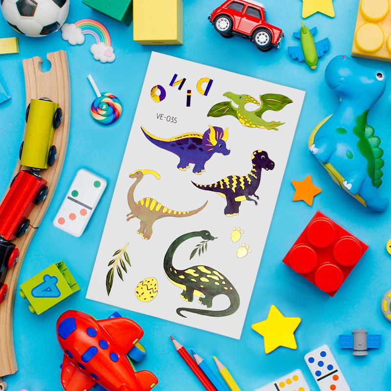 Metallic Cartoon Dinosaur Tattoo Stickers for Men and Women - Face and Arm Designs