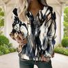 Women Plus Size V Neck Half Zip Long Sleeve Striped Printed Blue White Sweatshirt