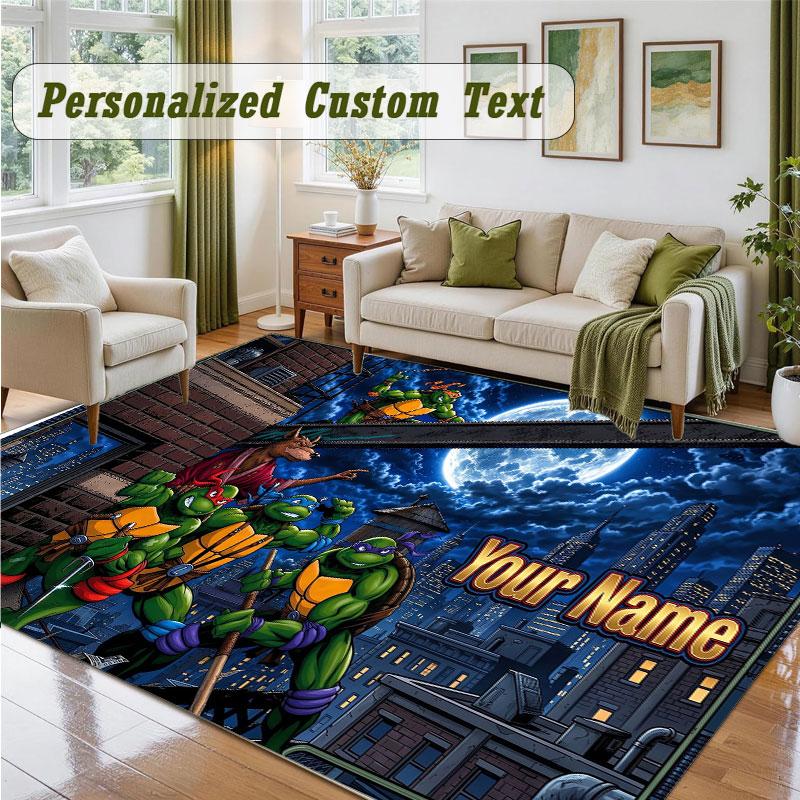 Crystal Velvet Square Rug Custom NameTeenage Mutant Ninja Turtles Pattern Non Slip Home Floor Decor Rug