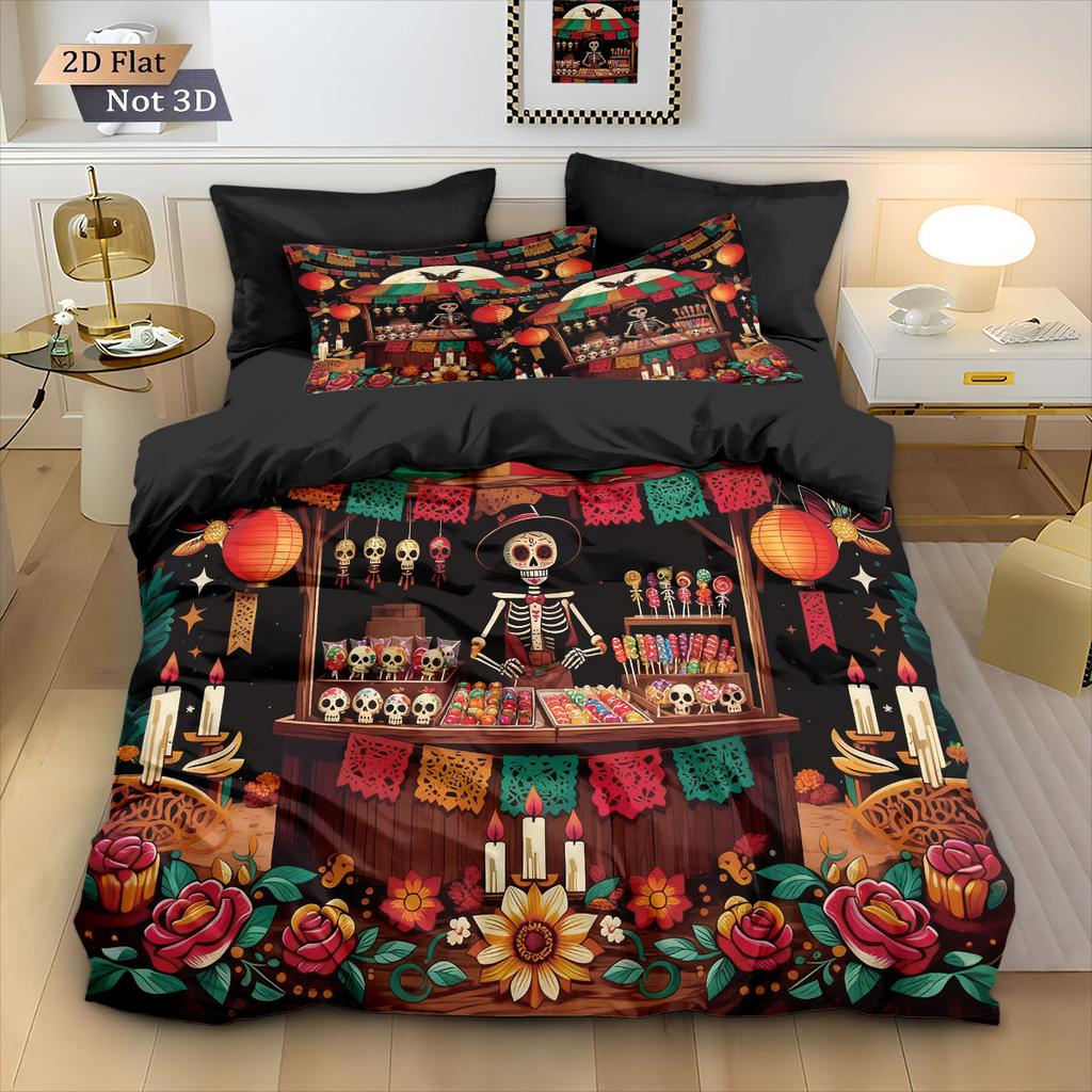 Skull Flowers Bedding Set skull retro print Duvet Cover Pillowcase Co co room decoration Quilt Cover Single Double Large Size