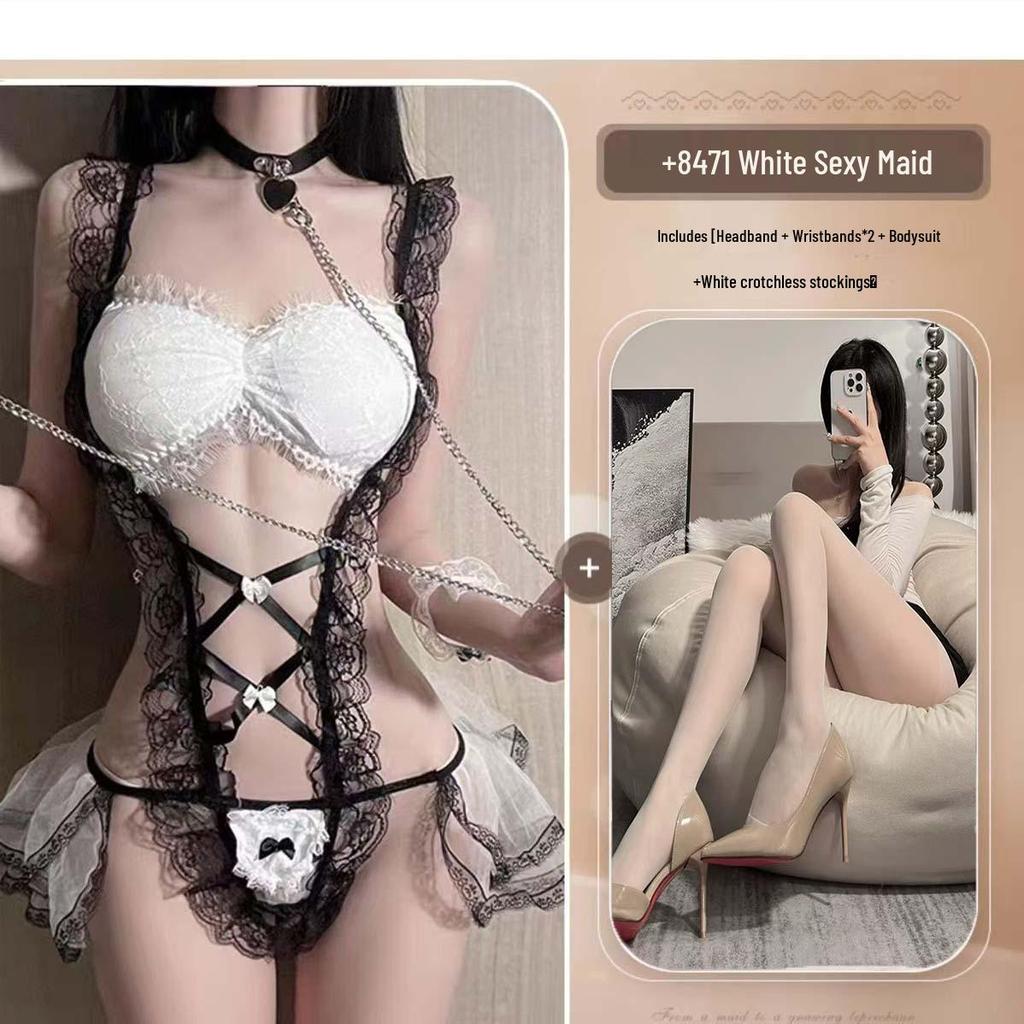 Erogenous Lace Maid Outfit: Enhance Small Chest, Temptation Lingerie, Transparent Passionate Uniform