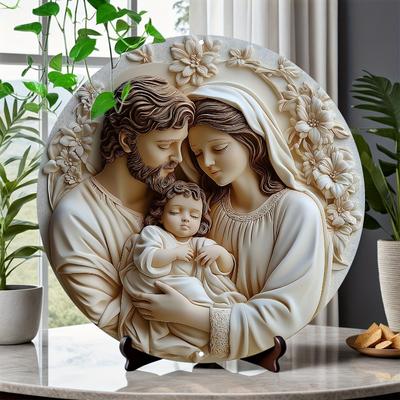 Nativity Scene Round Wooden Wall Art - Versatile Decor for Home Living Room, Jesus Birth Plaque, Ideal Gift for Friends