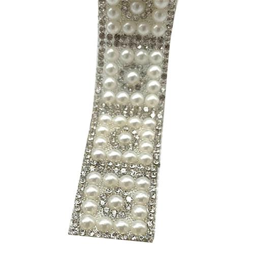 Faux Pearl Rhinestone Ribbon 1 Yard Self Adhesive Decorative Strip Elegant White Faux Pearl Accent Strip for Clothing Shoes Phone DIY Crafts