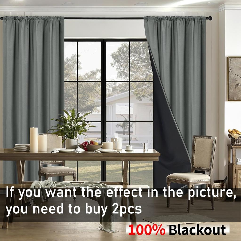 100% Blackout Curtains with Coated Lining Thermal Insulated Sun Blocking Rod Pocket Curtains for Bedroom Living Room Home Decor