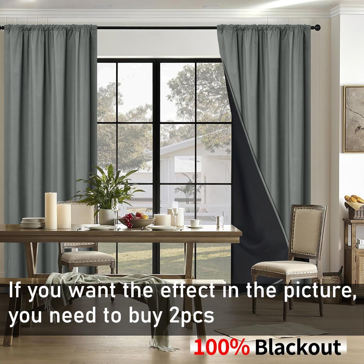 

100% Blackout Curtains with Coated Lining Thermal Insulated Sun Blocking Rod Pocket Curtains for Bedroom Living Room Home Decor 100x130cm 1PC темно серый