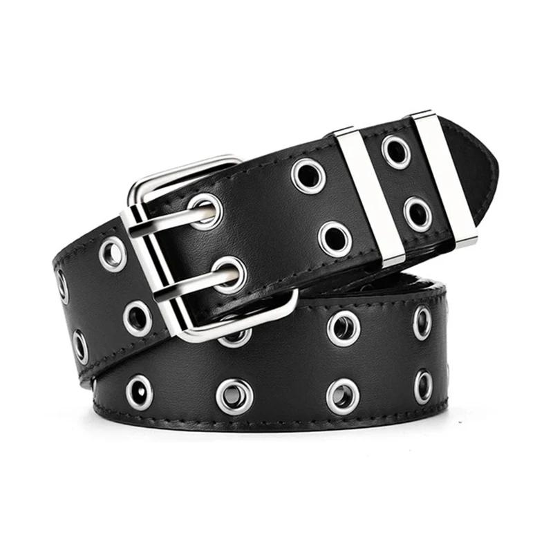 New Women's Belt Large size Double Hole Men Belt Punk Hip Hop Rock Style Subculture Y2K Belt Punch Free Belt for Men and Women
