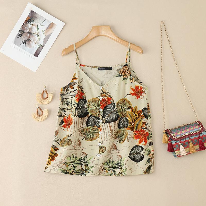 

ZANZEA Women Casual V-Neck Summer Sleeveless Print Camisoles XL