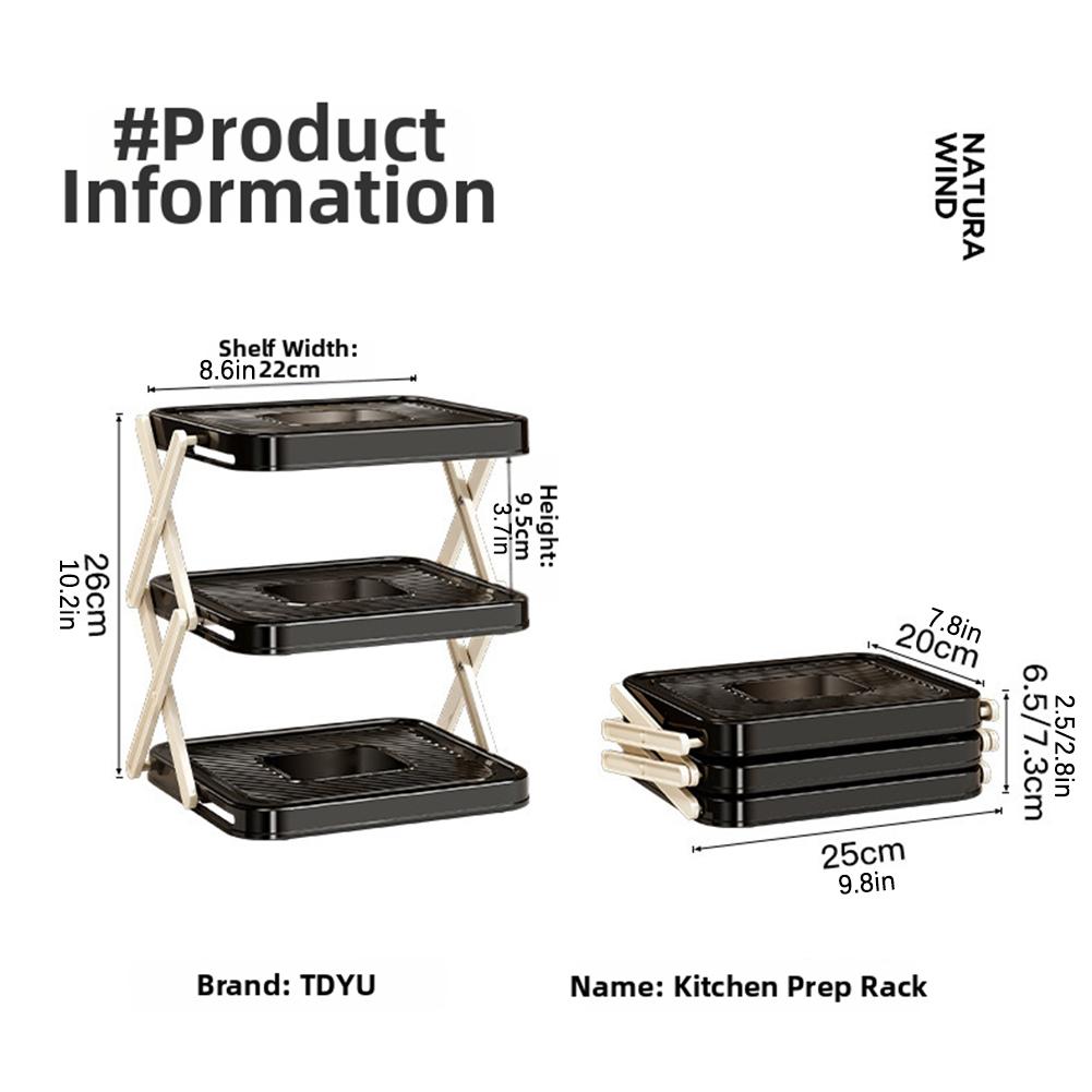 3-Tier Foldable Storage Tray Vegetables Fruits Tiered Storage Tray Shelf Food Grade Non Bpa ,Large Capacity Space-Saving