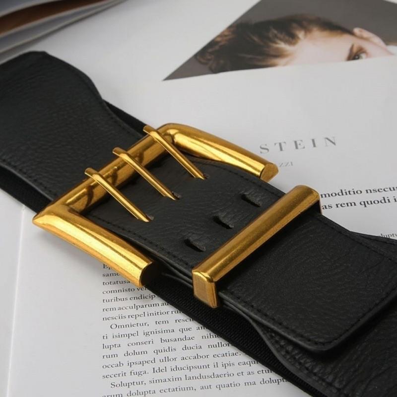 Black Pu Fashionable Elastic Waist Belt For Women Vintage Style Versatile Outfit Accessory