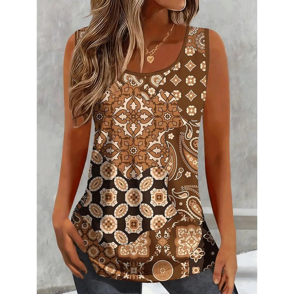 Fashion Women's Flower Printed T-Shirt Casual Loose Sleeveless Top Comfortable Camis Tank Tops