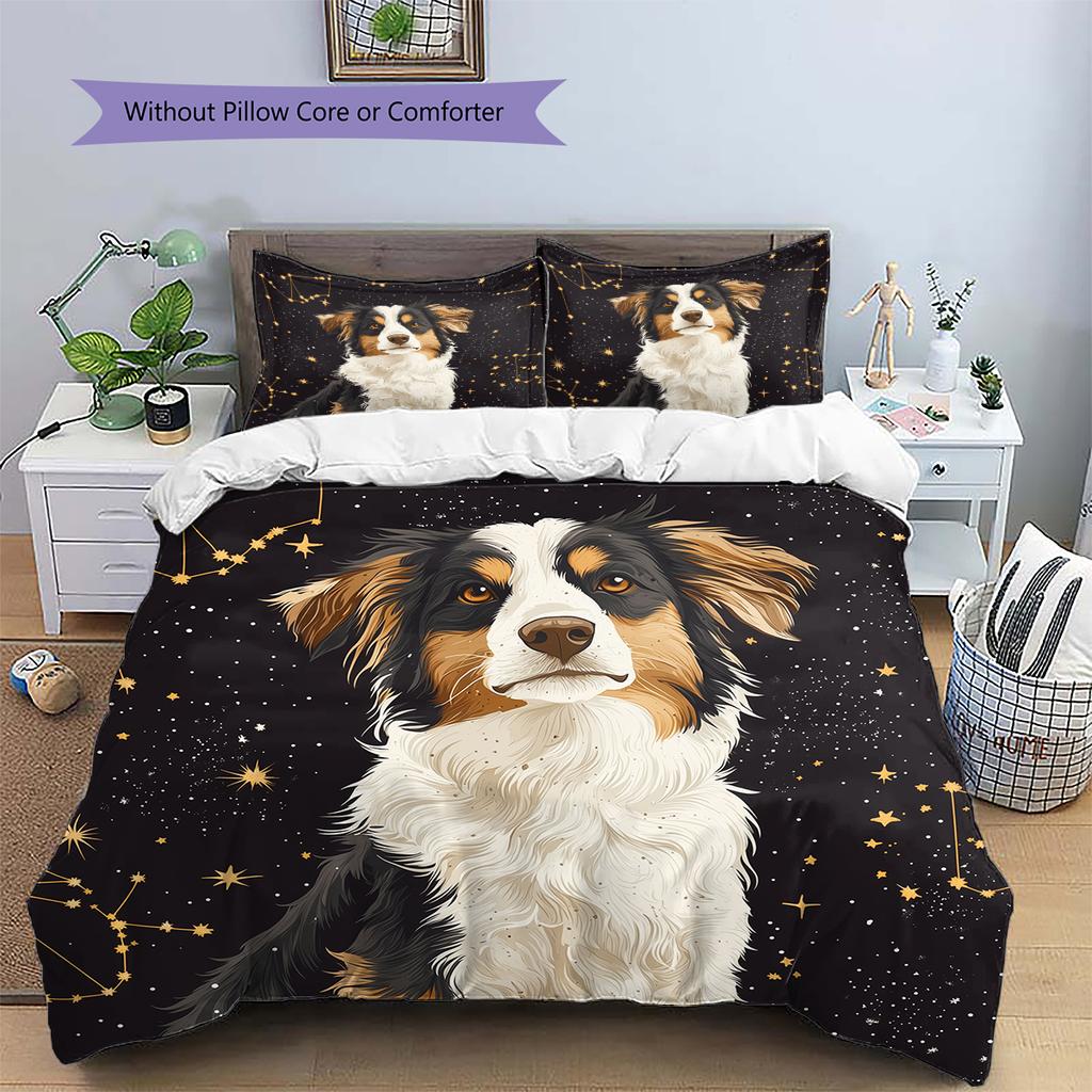 Black Australian Shepherd Pattern Bedding Home Decoration Birthday Gift (1 * duvet cover + 2 * pillowcase, without core)