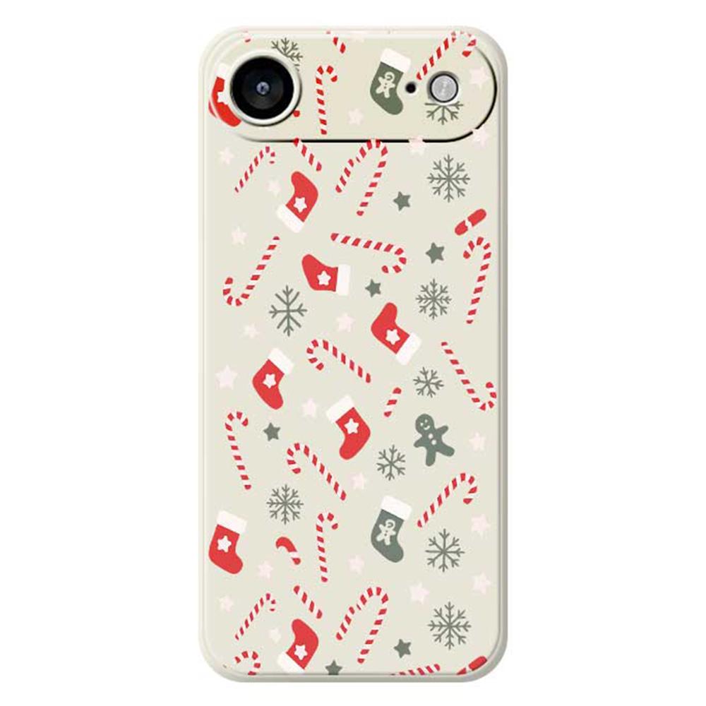 

For iPhone 17 Air Case Red Grey Socks and Canes Pattern Printing Straight Edge TPU Phone Back Cover Beige