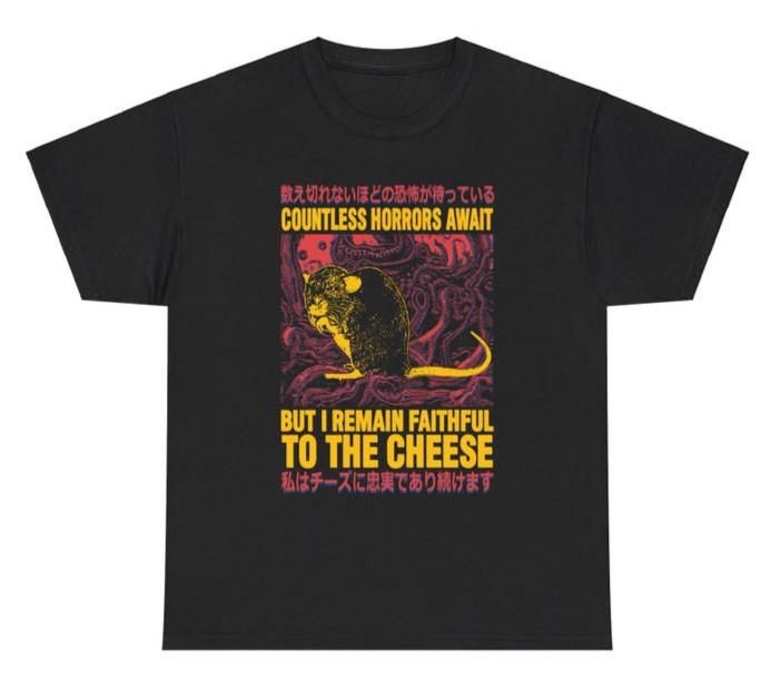 Faithful To The Cheese Rat TShirt Japanese Horror Funny Meme Tee Gothic Tee S