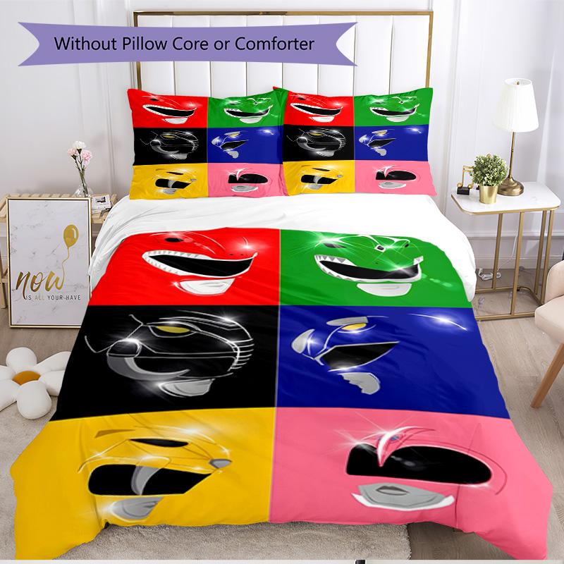 3-teiliges Bettbezug-Set (1 * Bettbezug + 2 * Kissenbezug, ohne Kern), Mighty Morphin Power Rangers Druck Weiches Ganzjahres-Bettwäscheset, Heim-Schlafzimmer-Dekoration