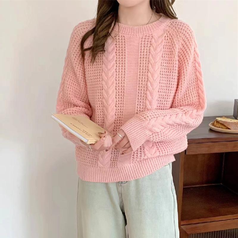 

2025 Spring and Autumn Women s Clothing Gentle Foreign Style Fashion Versatile Sweater Women s Lazy Style Crew Neck Knitted Sweater Pullover Long 45-52 (average size) розовый