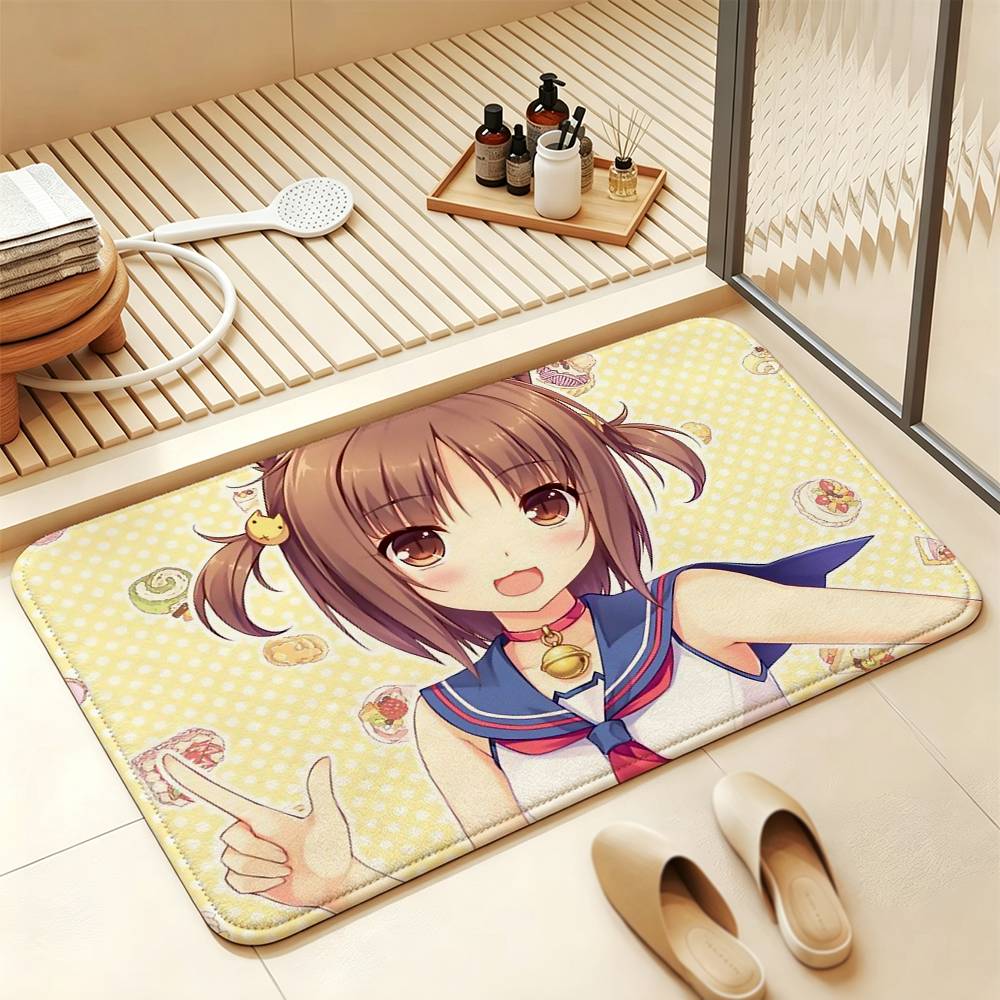 N-NEKOPARA Kawaii A-Azuki Short Plush Rug Carpet mat Machine Washable Soft Comfortable Anti‑Slip Floor Mat Home Decor
