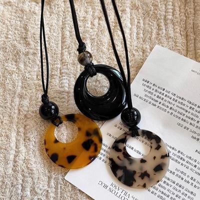 Dlouhý přívěsek s prstenem v leopardím vzoru, černá šňůrka na krk, dámské retro nové čínské vysoce kvalitní doplňky řetízek na svetr