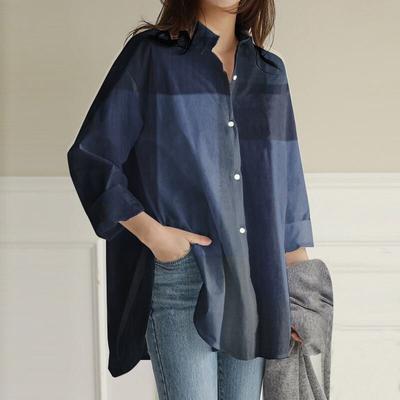 Women's Fall Lapel Simple Patchwork Irregular Plaid Shirt