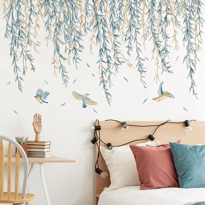 Children's Decorative Art Bedroom Poster Mural Weeping Willow Swallows Wall Stickers Living Room