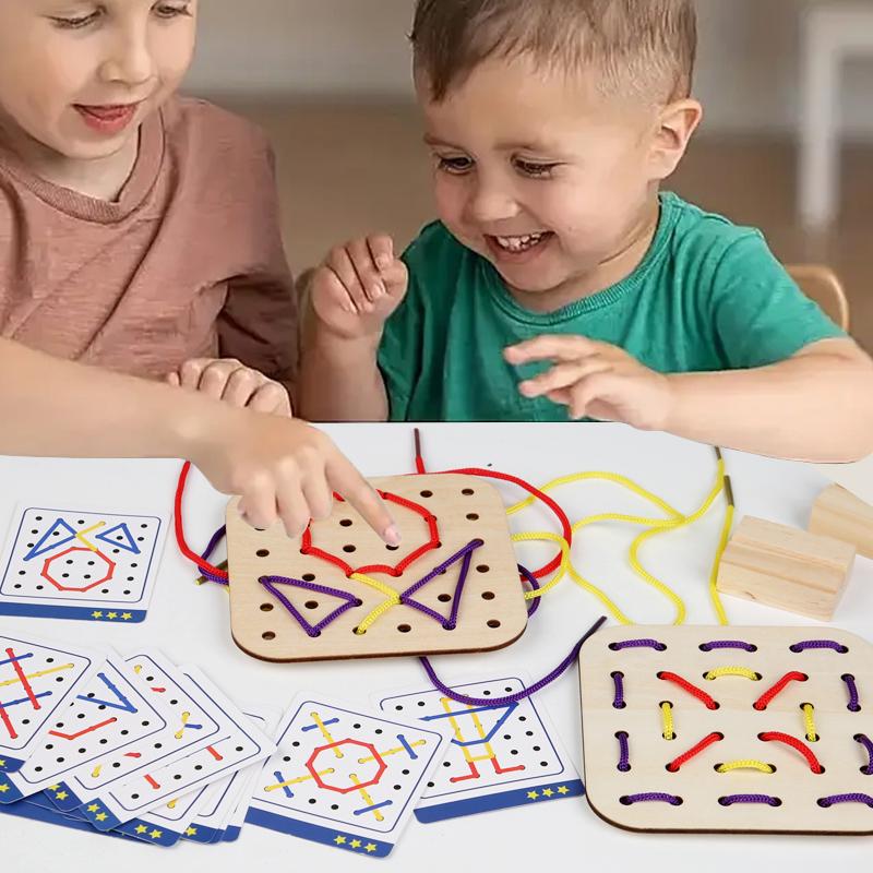 Ahşap Montessori Öğretim Materyali Geometri İp Geçirme Oyunları Çocuk Erken Eğitim Düşünme Eğitimi Tahtası Eğitici Oyuncaklar