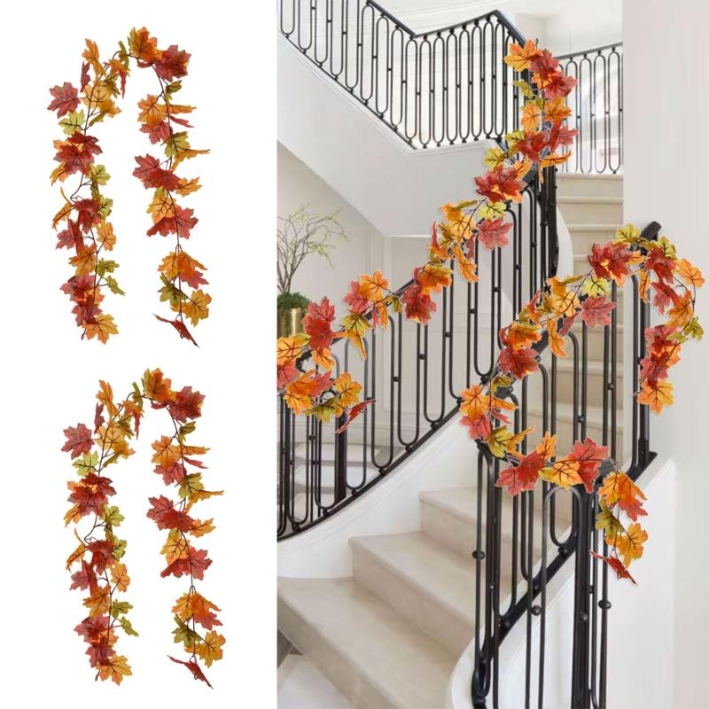 2Pcs Artificial Leaves Vine Hanging Plant for Thanksgiving Decoration, Artificial Vine Autumn Festival Decoration
