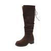 Knee High Boots Women's Fashion Round Toe Suede Sleeve Soft Sole Anti-slip Wear-resistant Block Heel Shoes