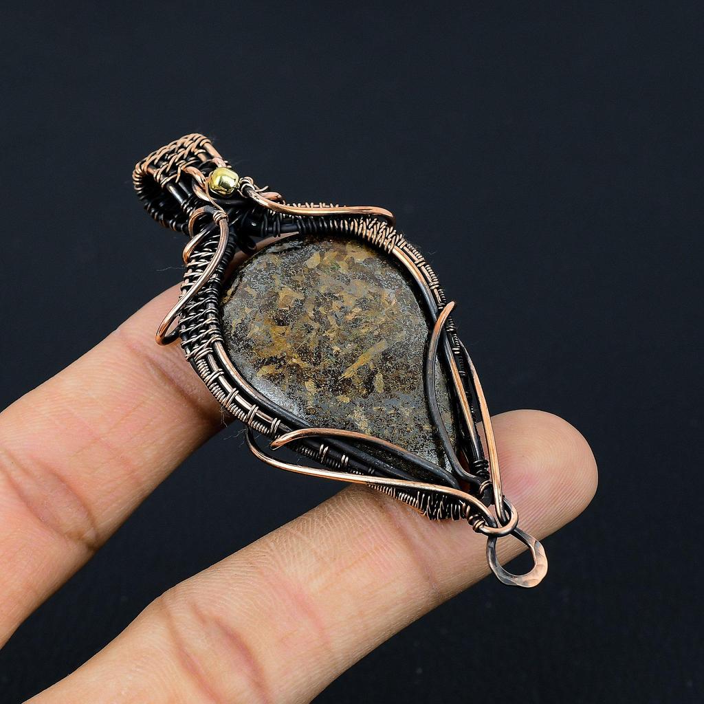 Bronzite Pendant, 999 Copper Wire Wrapped Jewelry, Gemstone Jewelry Pendant, Handmade Wedding Gift Jewelry