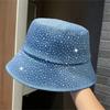 Summer Sun Hat Foldable Outdoor Hat With Rhinestones Decors Sun Protections Fisherman Hat For Women Travel Vacation Wear