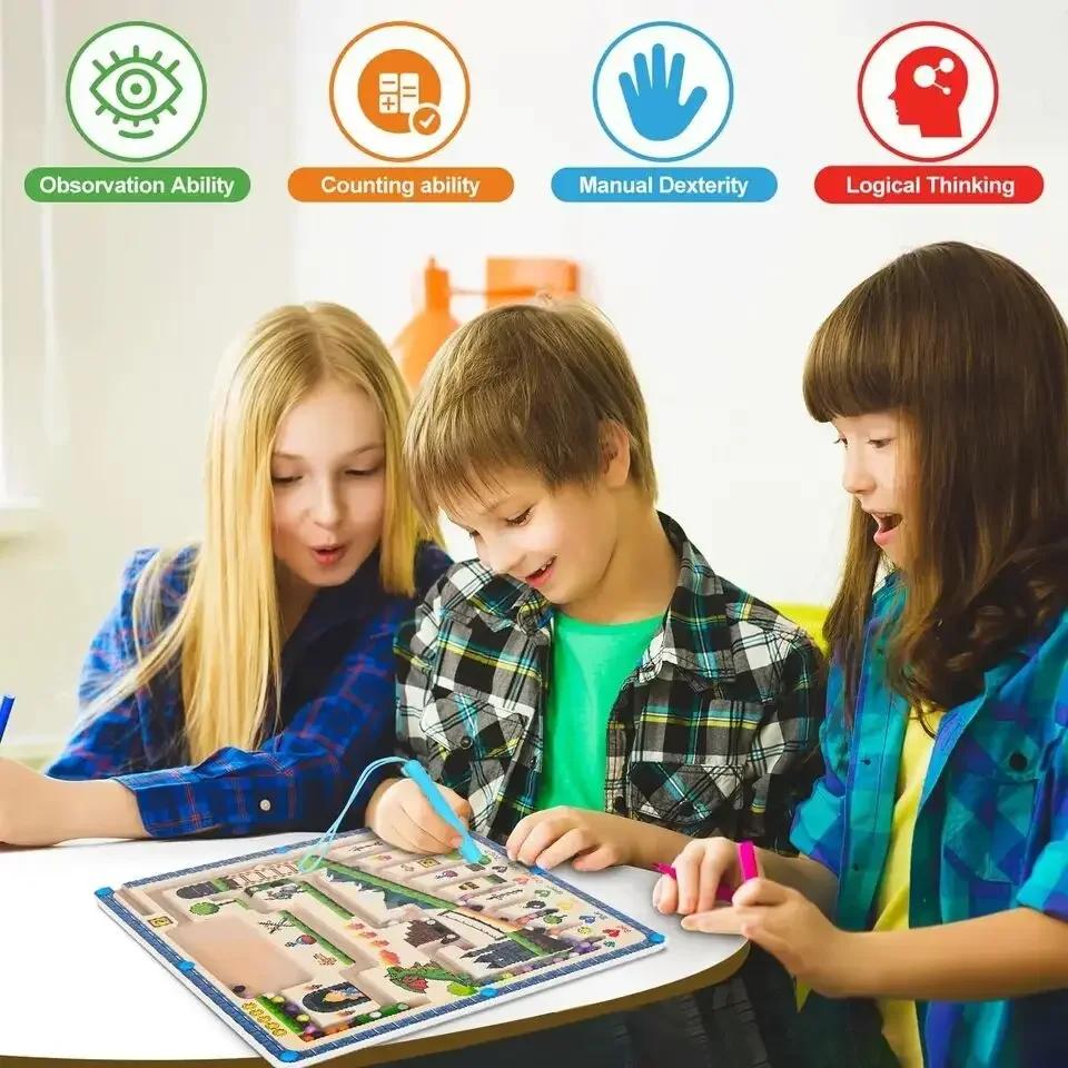 Wooden Magnetic Sorting Maze Board-Montessori Classification Puzzle Toy Color Learning Educational Game To Boost Kid Logic Focus