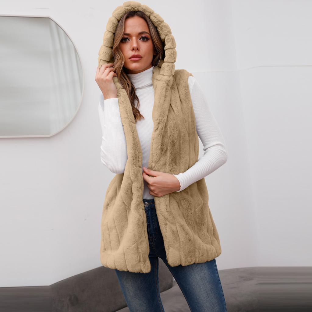 Einfarbige, warme Canvas-Weste aus Fleece für Damen im Herbst/Winter