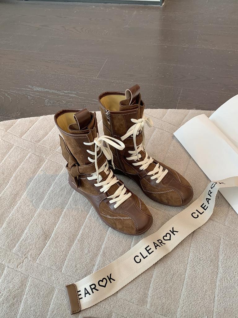 Miyou Version~ 2025 New Fashionable Retro Color Matching Versatile Strap Side Zipper Hunting Outfit Dexun Martin Boots Women's Autumn