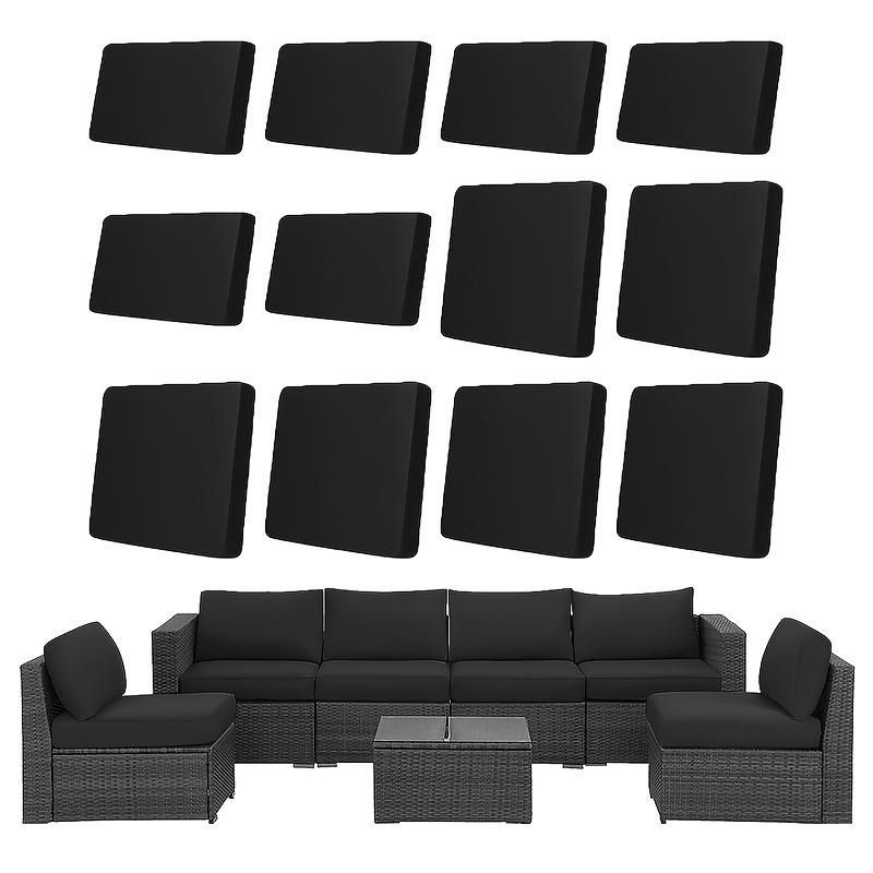 12pcs Elastic Sliky Fiber Fabric Outdoor Patio Sofa Cover Machine Washable Cushion & Backrest Protector Fits for Sectional Sofas
