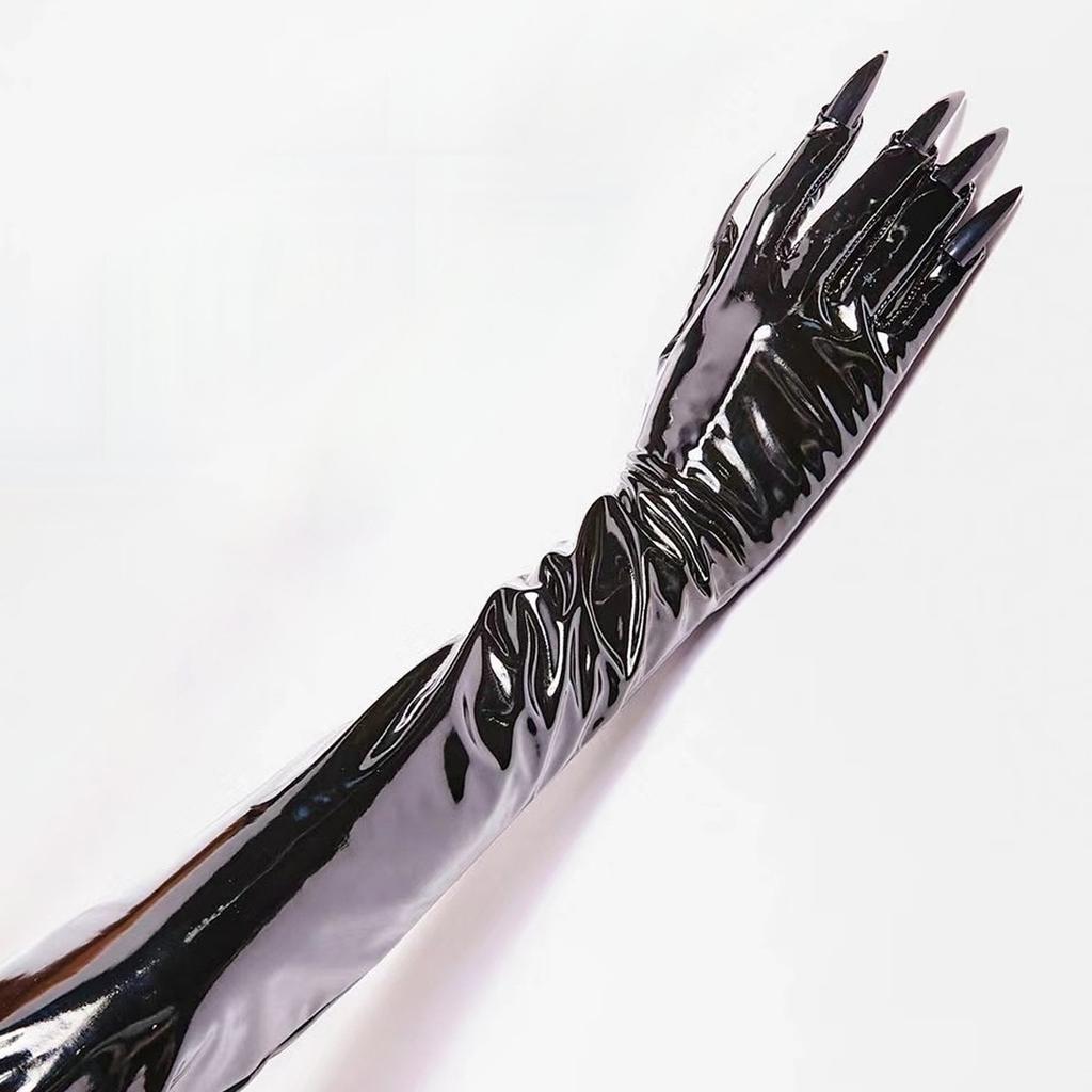 Fashionable Women's Patent Leather Gloves Glossy Long Nail Claw Witch Gloves for Roleplaying Game and Theme Occasion