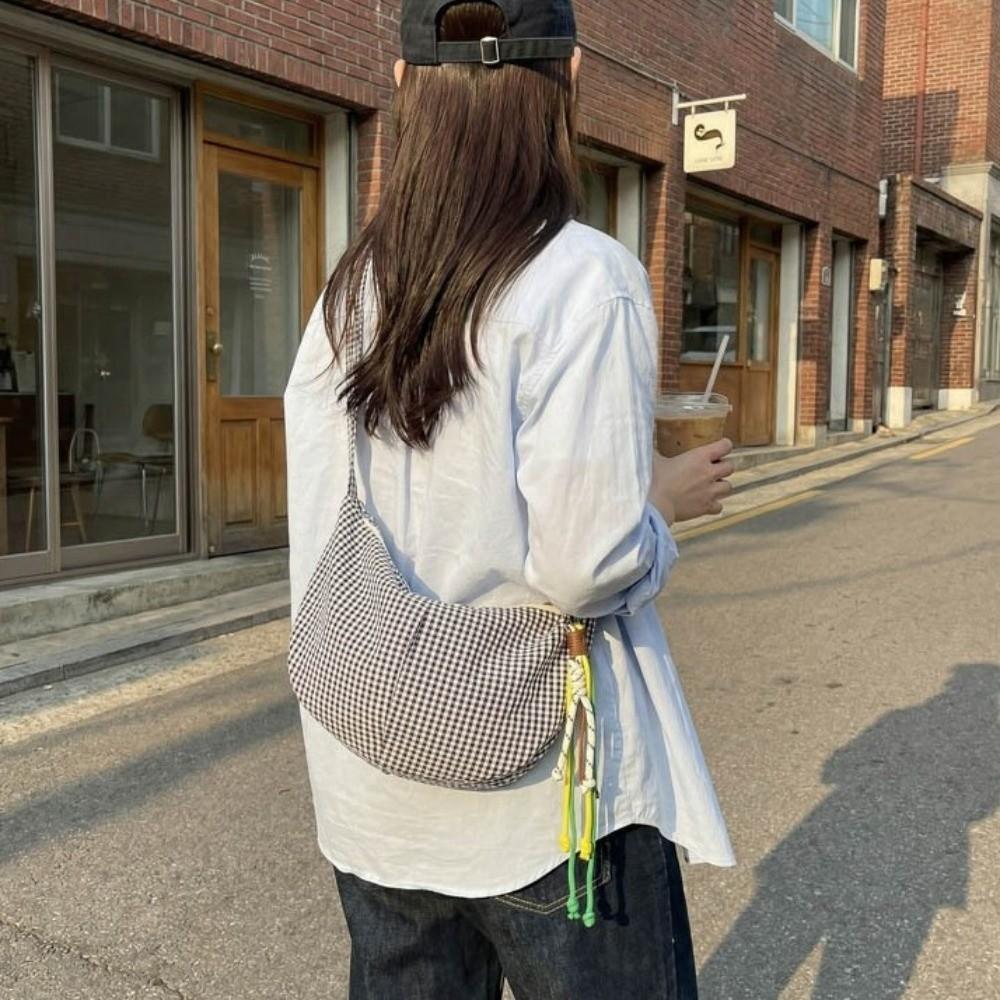 Colth Dumpling Bag Large Capacity Crossbody Bag Fashion Plaid Shoulder Bag School