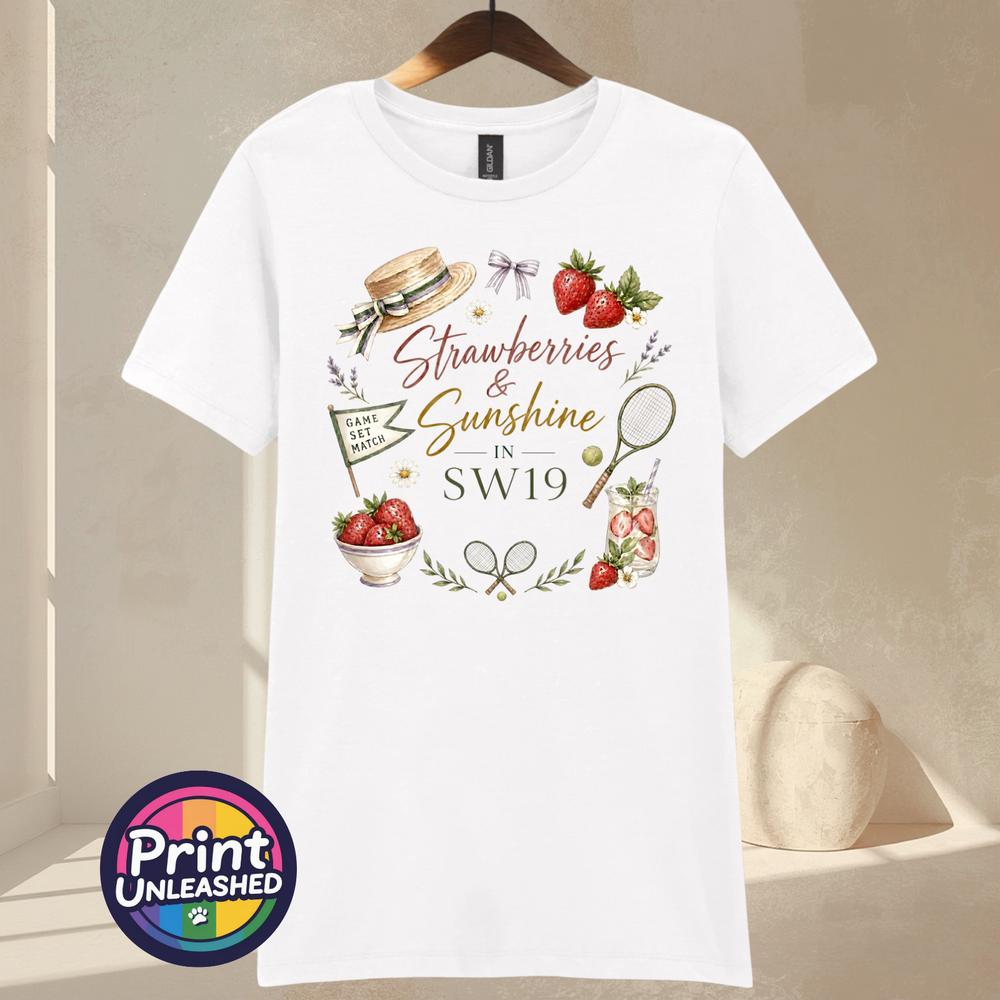 Summer Tennis TShirt Ladies Strawberries Sunshine In SW19 Tee Gift S2XL 618 M