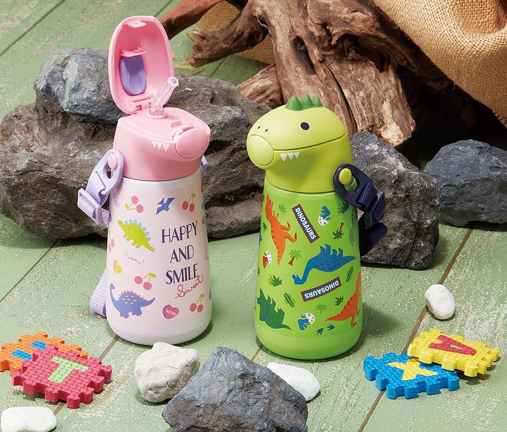 Skater 370ml Edelstahl-Wasserflasche mit Strohhalm, Doppelschichtige Vakuumisolierung, Fröhliches & Lächeln-Design (SSH4D-A)