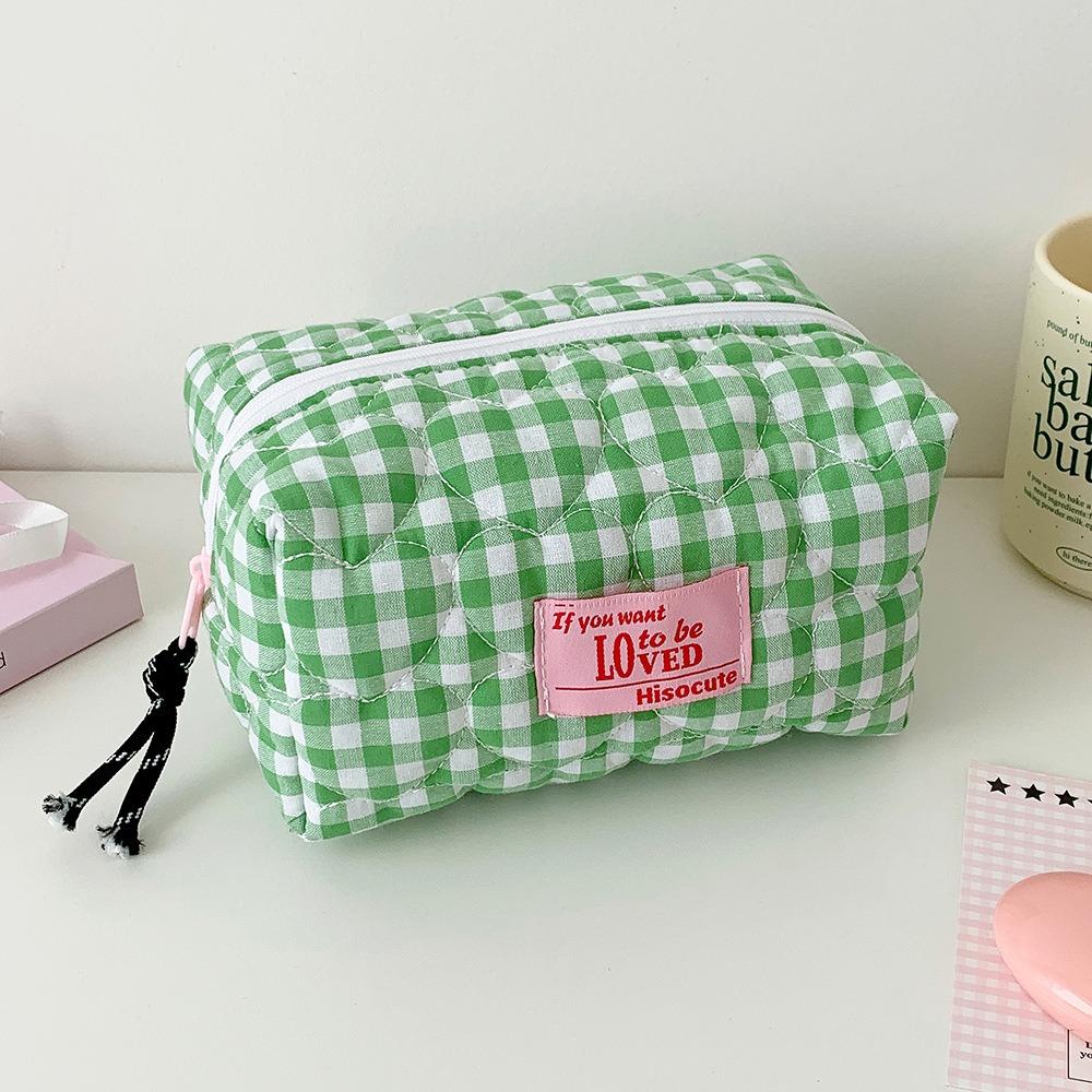 Portable Large Capacity Makeup Bag Multi-Purpose Zipper Cosmetic Organizer Quilted Pencil Pouch Students