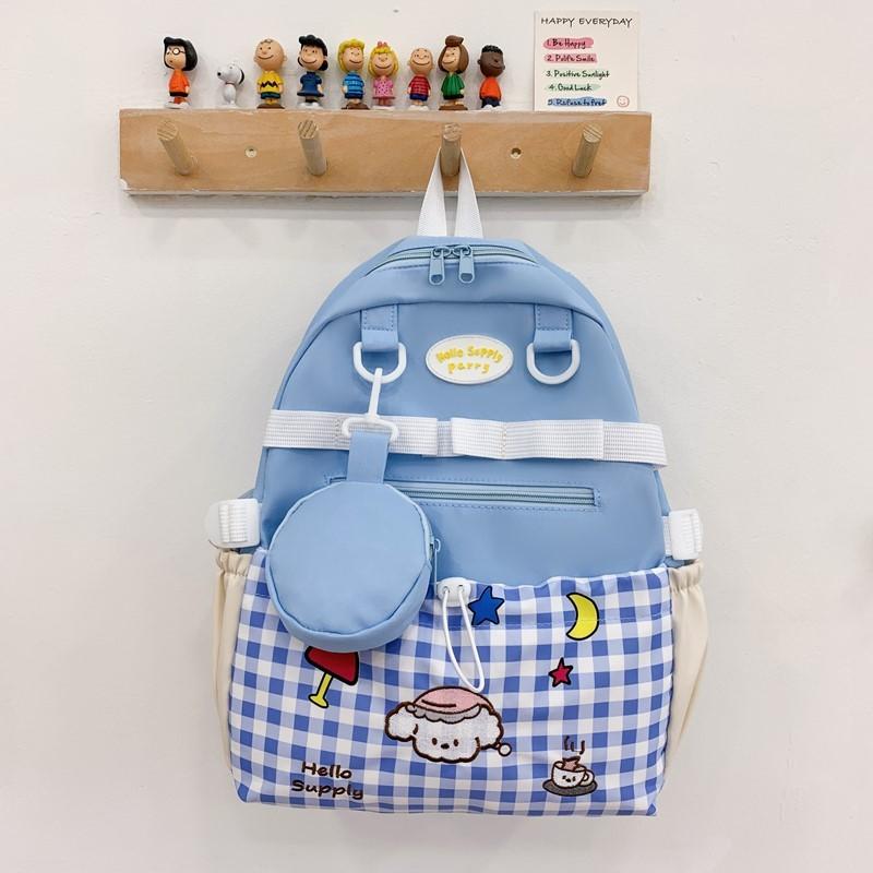 Large Capacity Kids Backpack With Grid And Cartoon Dog Print Design For Daily