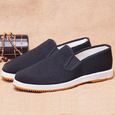 Schuhe Herren atmungsaktive alte Peking schwarze Stoffschuhe Ein-Pedal Herren Stoffschuhe Weiche Sohle Bequeme Mittelalterliche und Ältere Arbeitsschuhe