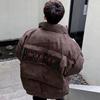 Retro Embroidered PU Leather Oversized Down Jacket for Men & Women - Winter Outerwear Trend