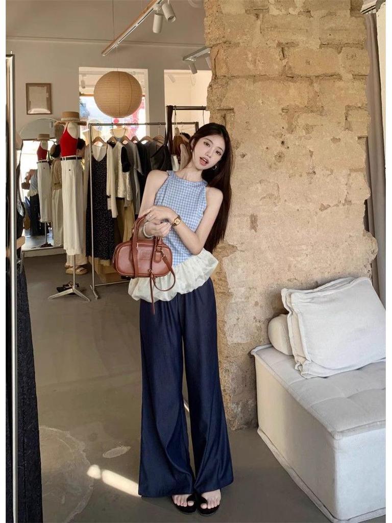 Spring Slim Plaid Sleeveless Patchwork Camisole for Women