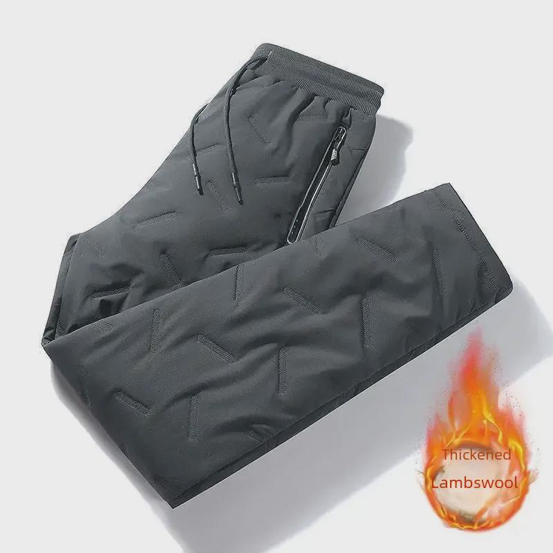 Men's Plus Velvet Thicken Cotton Trousers: Winter Warm, Casual Fit, Elastic Ankle, Suitable for Middle-Aged and Elderly.