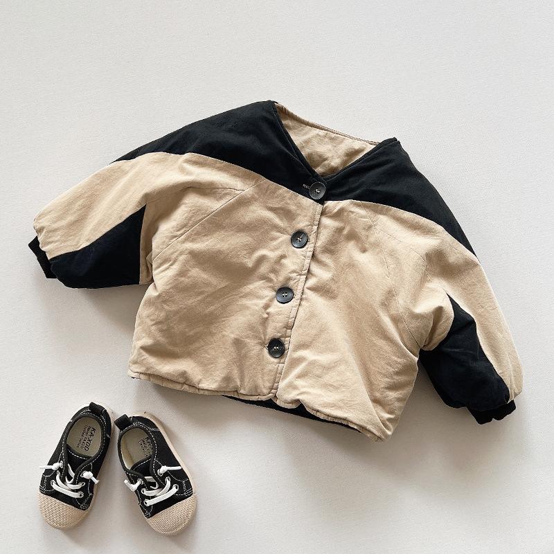 Korean Retro Style Unisex Kids Winter Cotton Padded Open Front Coat