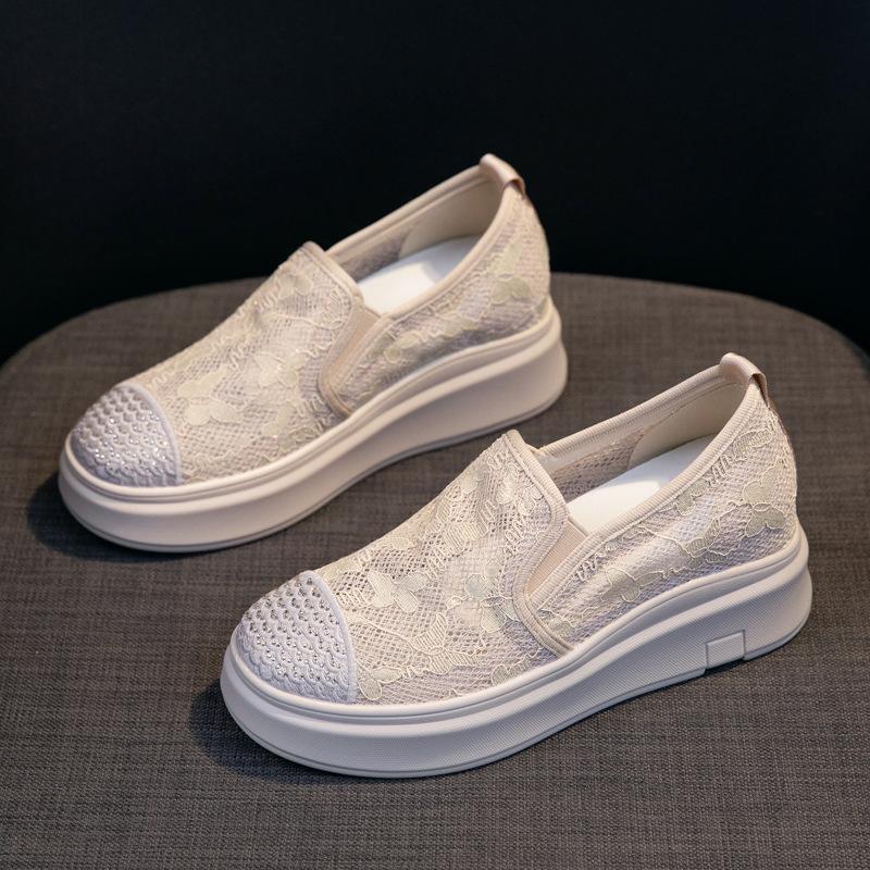 

Fisherman shoes women s summer new one-pedal lightweight lace mesh shoes versatile thick soles increase height and breathability 39 абрикосовий