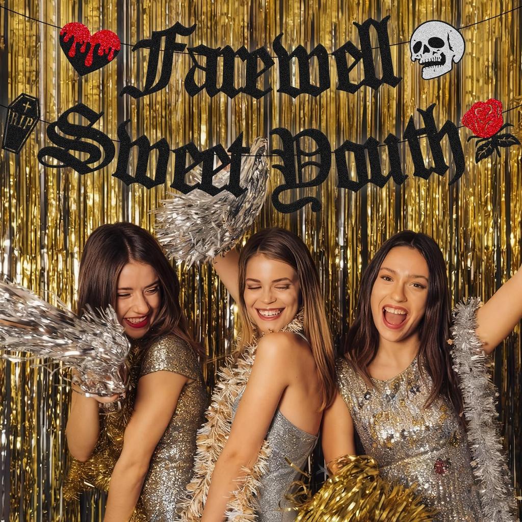 Farewell Sweet Youth Banner Funeral for My Youth Birthday Decorations Gothic Death Rip to my 20th 30th 40th bday Backdrop Bachelorette Retirment